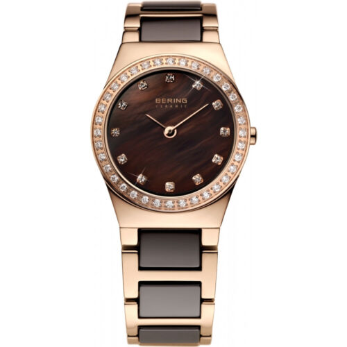 Bering Time Ceramic Rose Gold Steel Case & Ceramic Links Womens Watch. 32426-765 - Picture 1 of 5