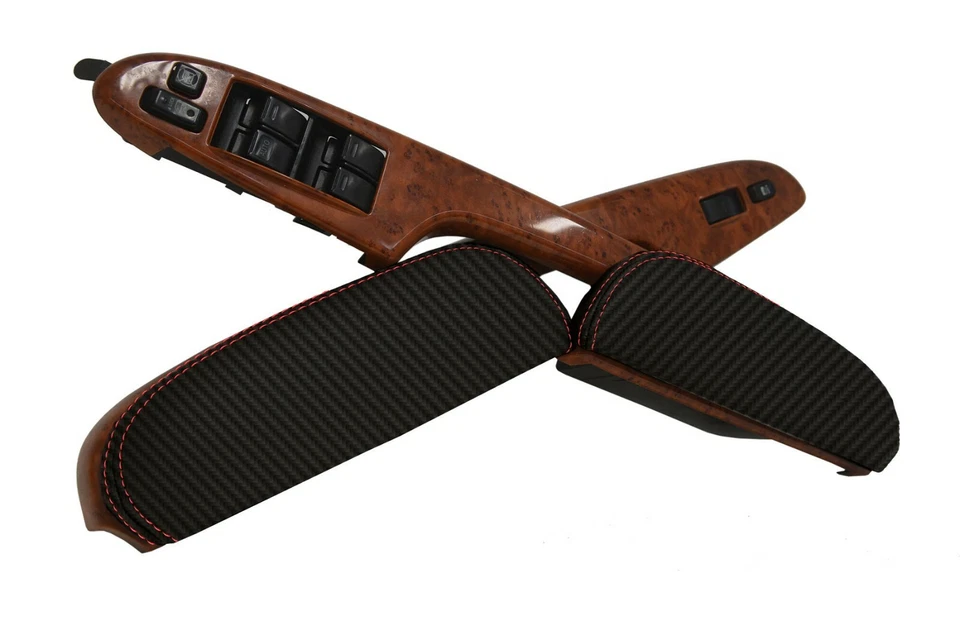 Fits 2005-2010 Toyota Sienna Carbon Fiber Door Panel Armrest Cover Red Stitch Foto 3 de 4