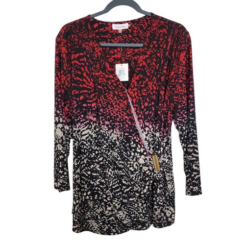 Calvin Klein mehrfarbig rot Schlangenhaut Print Faux Wickel Bluse Top Gr. XL *neu mit Etikett* - Bild 1 von 12