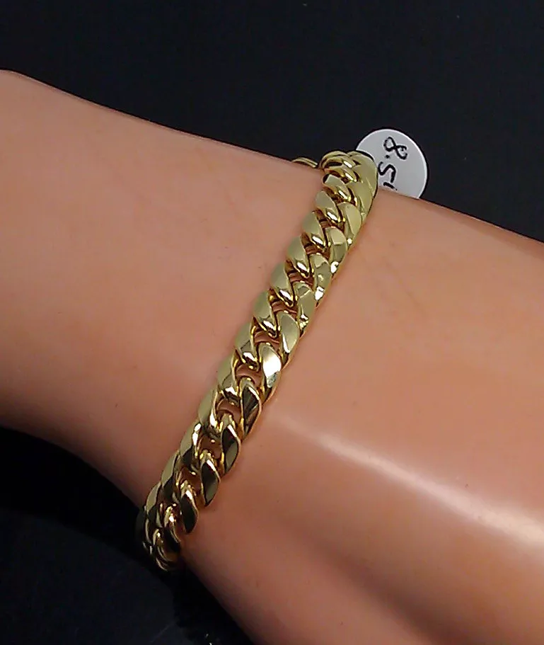 10k Yellow Gold Miami Cuban Link Bracelet 7mm 9 Inch Box Lock Real