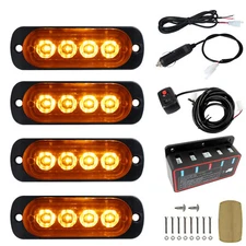 4X 4 LED Amber Car Truck Emergency Beacon Warning Hazard Flashing Strobe Lights