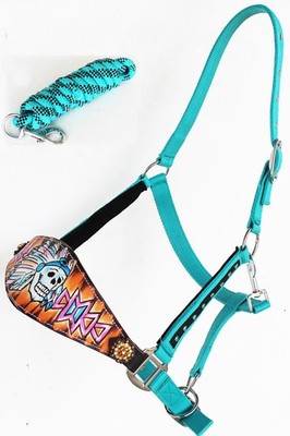 Horse Noseband Tack Bronc Leather HALTER Tiedown Lead Rope  280M42