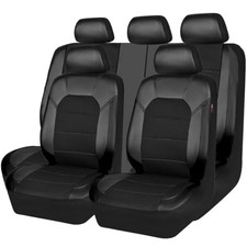 Leather and 3D Air Mesh Universal Fit Car Seat Covers, Full Set Black Black