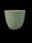 Vintage 1940's McCoy Pottery JARDINAIRE LOTUS Flower Washed AQUA LEAVES RIDGES