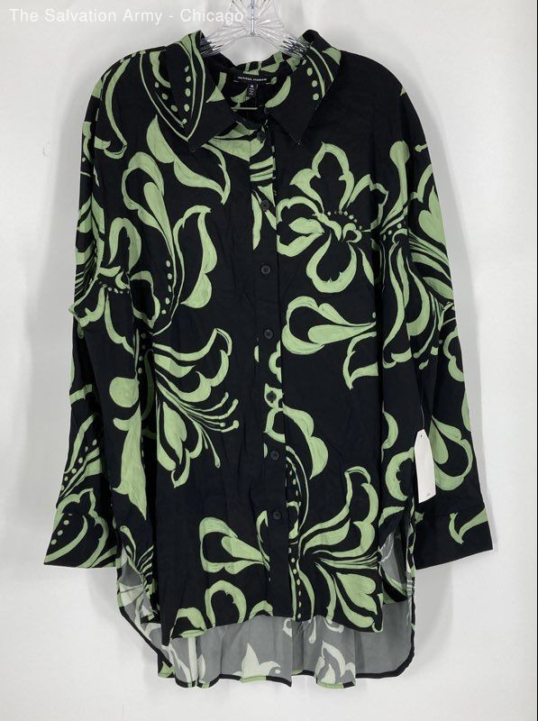 Universal Standard Mens Green Black Floral Long Sleeve Button-Up Shirt Size M