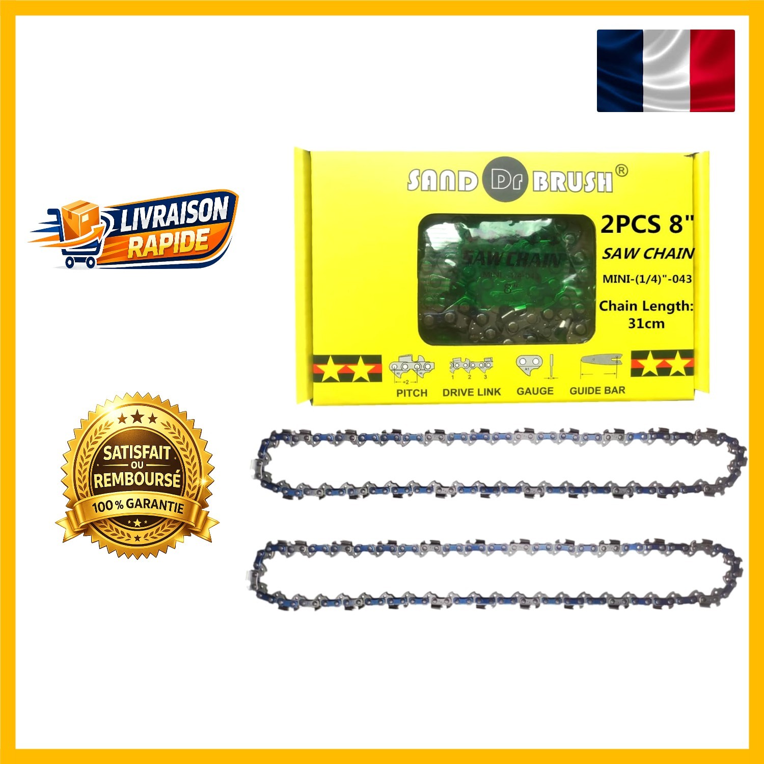 Chaînes de Tronçonneuse 31cm pour Couper le Bois de Chauffage avec Mini Guide 8 Pouces