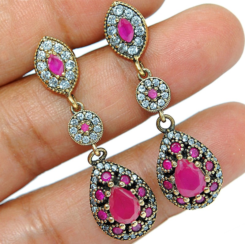  8CT Heat Treated Rubellite Tourmaline 925 Sterling Silver Earrings SB3-9