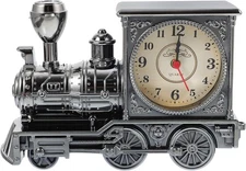 FAVOMOTO Grey Retro Train Clock Model Train Locomotive Clock Table Time Steampun