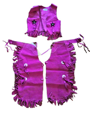 Pink Suede Halloween costume Western Cowboy Youth Chaps Vest M Horse Rodeo