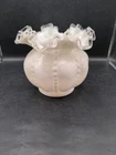 Vintage Fenton Glass WhiteSilver Crest Melon Vase Milk Glass 5x5' Ruffle Edge