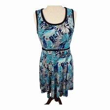 Tommy Hilfiger Women’s Tropical Floral Fit Flare Dress Blue Black Size 12