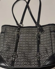 COACH Large Black/Gray Mini Signature Tote Bag Purse FREE SHIPPING