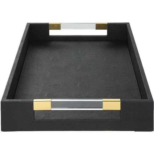 Uttermost 18059 Wessex Black Faux Shagreen with Acrylic and Brass Tray - Picture 3 of 6