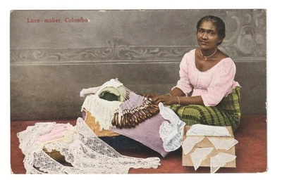 Ceylon - Lace-Maker - old postcard - Image 1 of 2