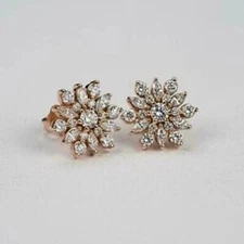 2.30Ct Lab-Created Diamond Push Back Cluster Stud Earrings 14K Rose Gold Finish
