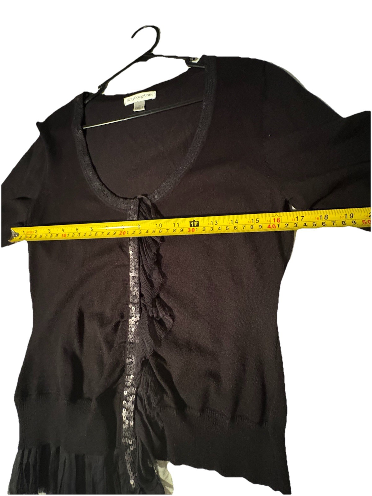 Ladies top /cardigan G2 By GEORGE GROSS vintage Black Silk &Sequin EMBOSSED #204 image 4