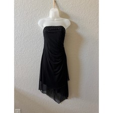Vintage Y2K Charlotte Russe Black Rhinestone Strapless Asymmetrical Dress L