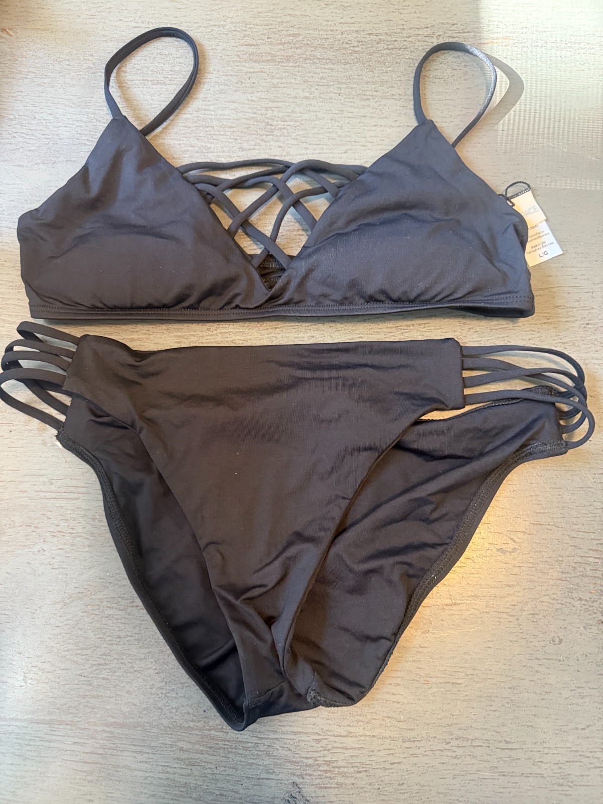 full cut NEW black  strappy L  SPACE  two piece swimsuit bikini size large