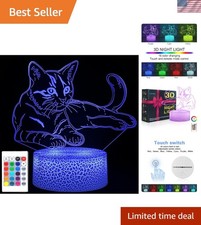 Stunning 3D Cat Illusion Lamp - Remote  Touch Control, 16 Color LED Night Light