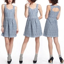 Anthropologie Deletta Silverfield Lace Dress XL Blue A Line Sleeveless Fit Flare
