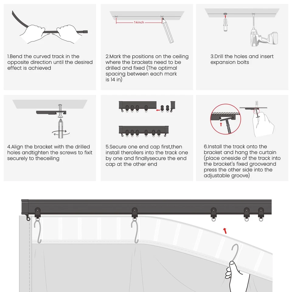 Juego de rieles de cortina de techo para apagón y privacidad (Inc... Foto 4 de 4
