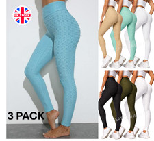 Leggings Ladies Womens Gym Butt Lift Waist Fitness Yoga Pants TIKTOK 3 PACK NEW