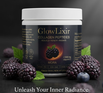 GlowLixir Collagen Peptides Powder with Vitamin C Mora Flavor 225g Grass-Fed