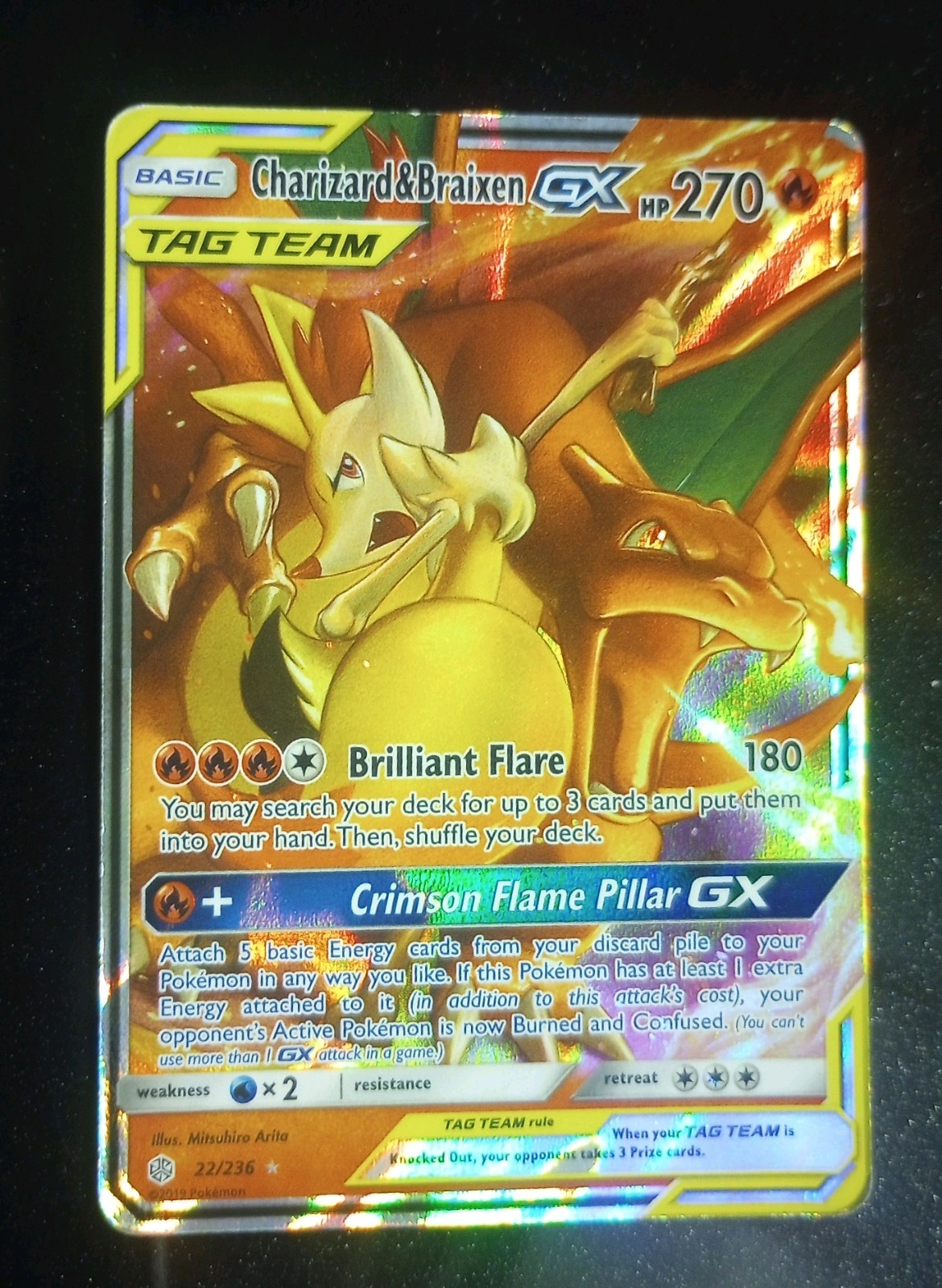 Charizard & Braixen Tag Team GX Cosmic Eclipse 22/236 Pokemon Card