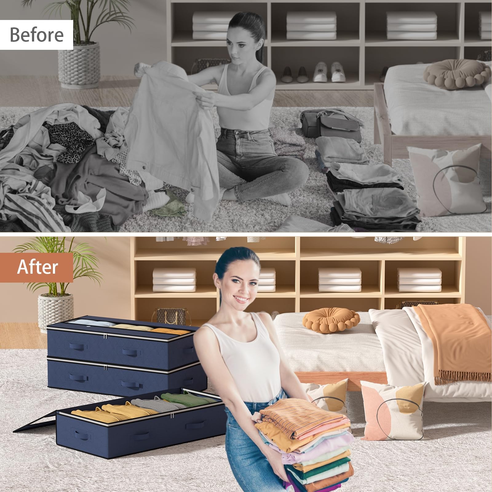 Rangement vetement tiroir sous lit pour organiser la garde-robe d'hiver dans la chambre d'amis - 3