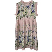 Pink Floral Empire Waist Garden Party Dress Cottagecore Feminine Medium NWT