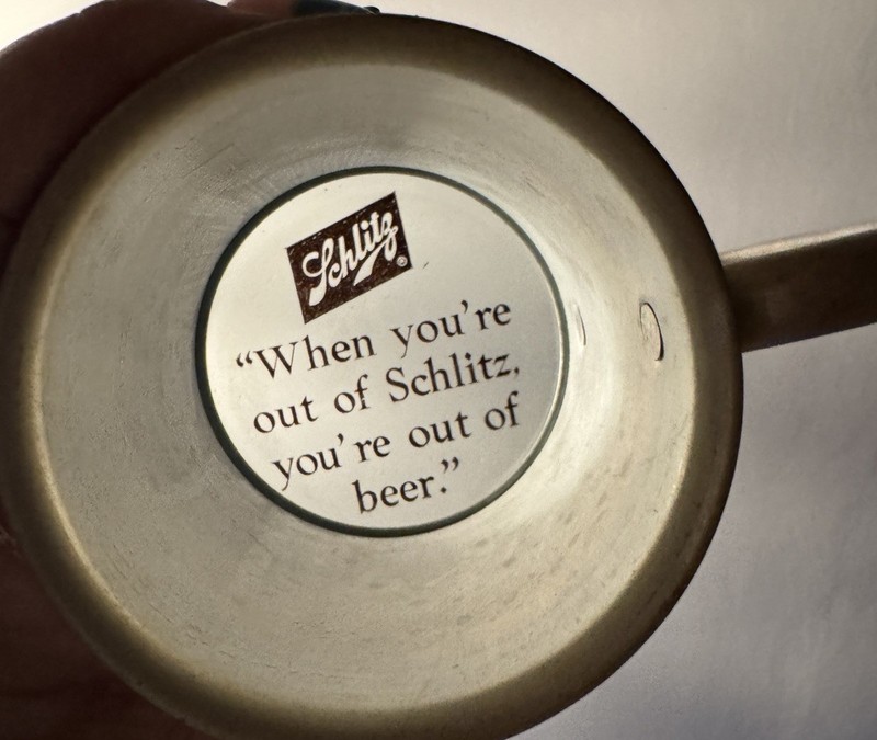 Schlitz Beer Stein Aluminum Mug with Clear Printed Bottom Vintage Aluminum