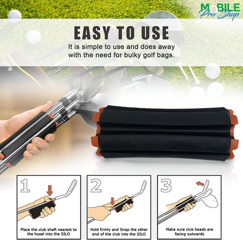 Golf Club Carrier with Brush & Carabiner Clip, Holds 6 Clubs - Black_Orange - Picture 8 of 8
