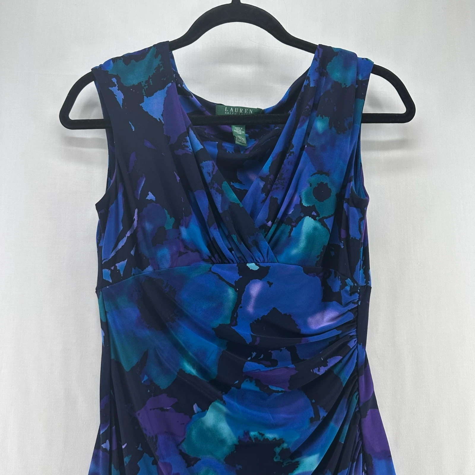 VETEMENTS Abito Lauren Ralph Lauren 2 tubino finto avvolgente lunghezza ginocchio floreale senza maniche blu