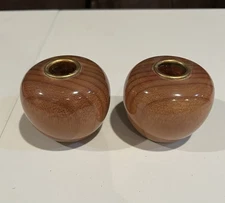 Oregon Myrtlewood Candle Stick Holders Set of 2 Brass Insert Mid Century Modern