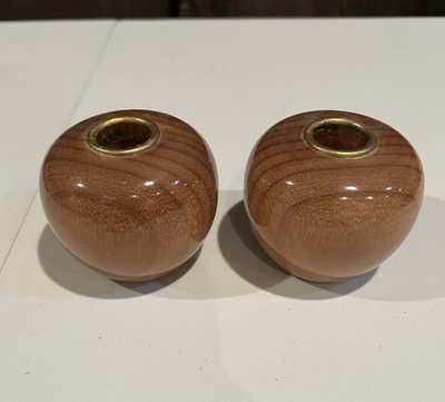 Oregon Myrtlewood Candle Stick Holders Set of 2 Brass Insert Mid Century Modern