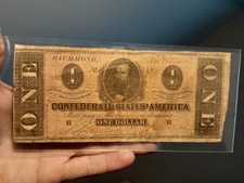 1864 $1 Confederate States of America One Dollar Note Richmond