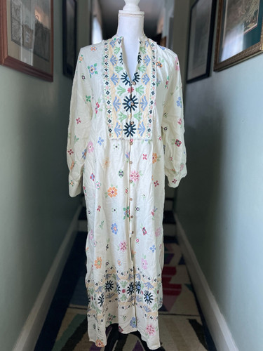ZARA OVERSIZED Small ECRU LINEN FLORAL PRINT TUNIC DRESS KAFTAN New With Tags - Picture 3 of 13