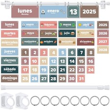 Spanish Classroom Flip Calendar Espanol Bulletin Board Set Holder Boho 54 PCS
