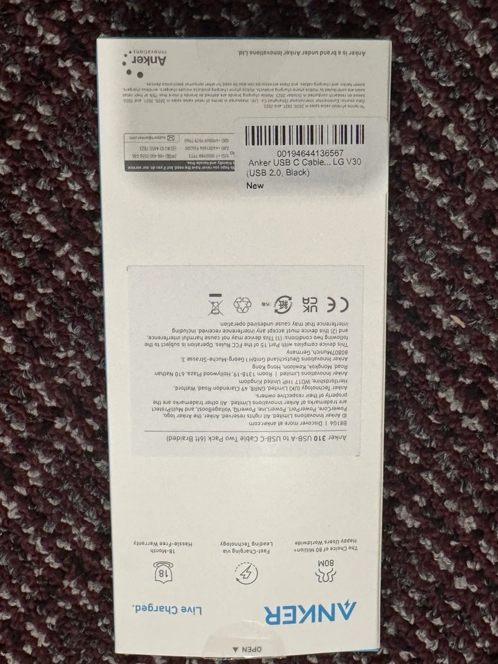 ANKER 310 USB-A 转 USB-C 电缆两包 6 英尺编织系列 3 B81G6 全新 — 第 3/4 张图片