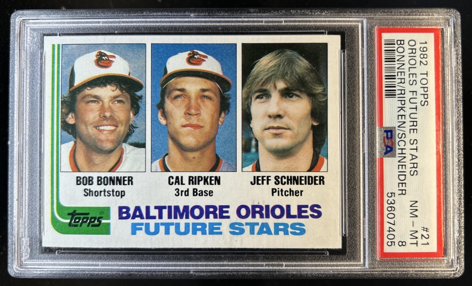 1982 Topps Orioles Future Stars Bob Bonner Cal Ripken Jr Schneider RC #21 PSA 8