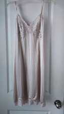 Vintage Vanity Beige Ecru Nylon Antron III Slip Chemise Lace Trim 36 Fairy