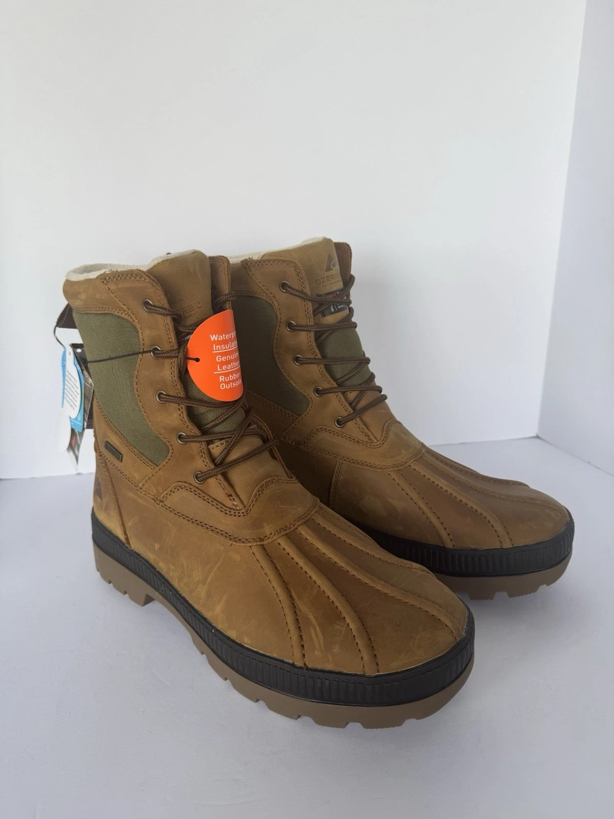 OZARK TRAIL MEN LEATHER SZ 11M SNOW BOOTS, 3M THINSULATE, WATERPROOF, RETAIL $70