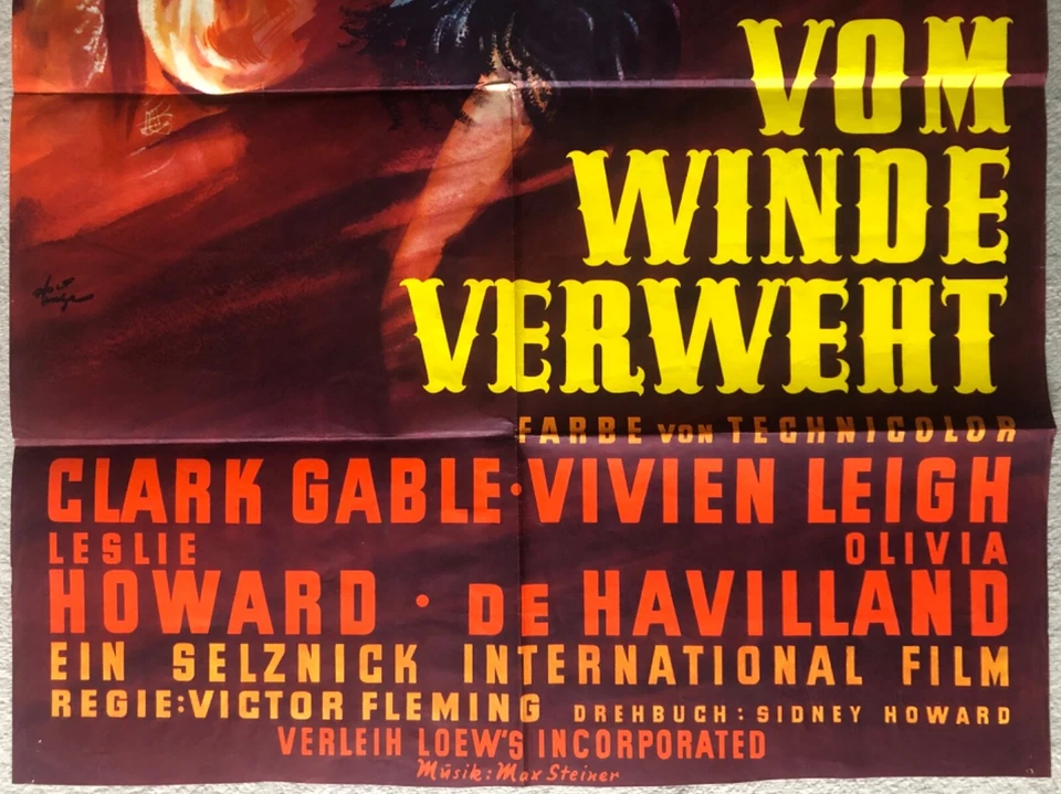 Vom Winde verweht rares EA - Plakat 1953 Clark Gable Vivien Leigh Zustand! - Bild 3 von 4