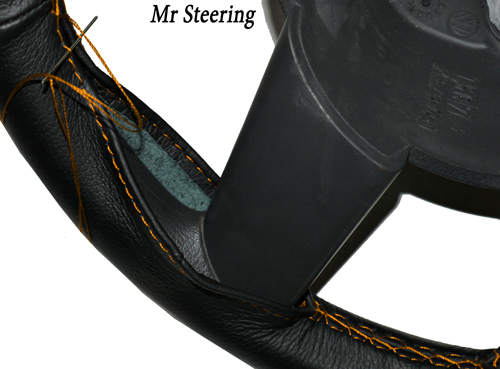 PASST FÜR MITSUBISHI L200 1996-2005 SCHWARZ LEDERLENKRADBEZUG ORANGE NÄHTE - Bild 4 von 4