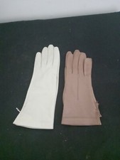 Women's Leather Gloves Off White Cream Brown Unlined Unmarked SIZE 7  10 1/2