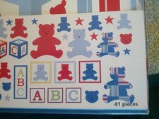 NEW baby TEDDY BEAR ABC blocks stars WALL STICKER DECAL appliques Repositionable