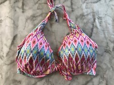 RARE VINTAGE VICTORIA'S SECRET BIKINIT COLORFUL TOP SHIMMERS HALTER SZ 34DD