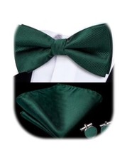 Mens Silk Bow Tie and Pocket Square Set for Wedding Tuxedo   B Deep Green