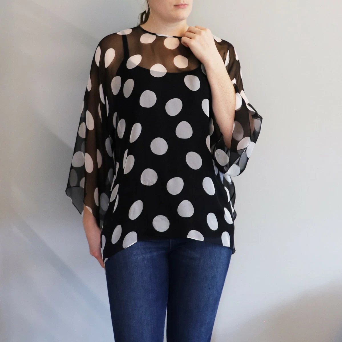 White and black spot blouse cheap