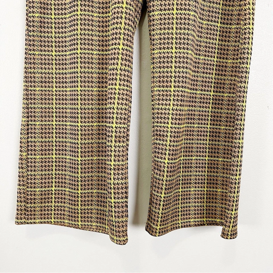 ZARA Wide Leg Pants Women Small Yellow Brown Check Plaid Academia Fall Preppy - Image 2 of 4